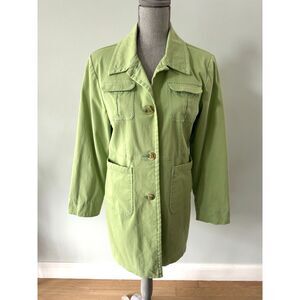 Vintage 90s Lime Green Chore Coat Cotton Utility Barn Jacket Field Coat size S